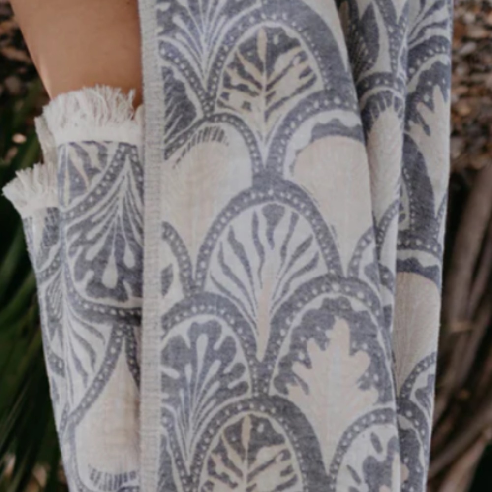 Succulents Blue Woven Organic Cotton 2-in-1 Blanket Wrap Anthropologie Holiday - Picture 6 of 17
